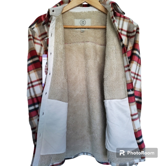 Sage Plaid Fall Sweater Shirt Jacket - Picture 5 of 11